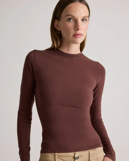 Stretch Cotton Jersey Fitted Long Sleeve T-Shirt - XS / Linen White