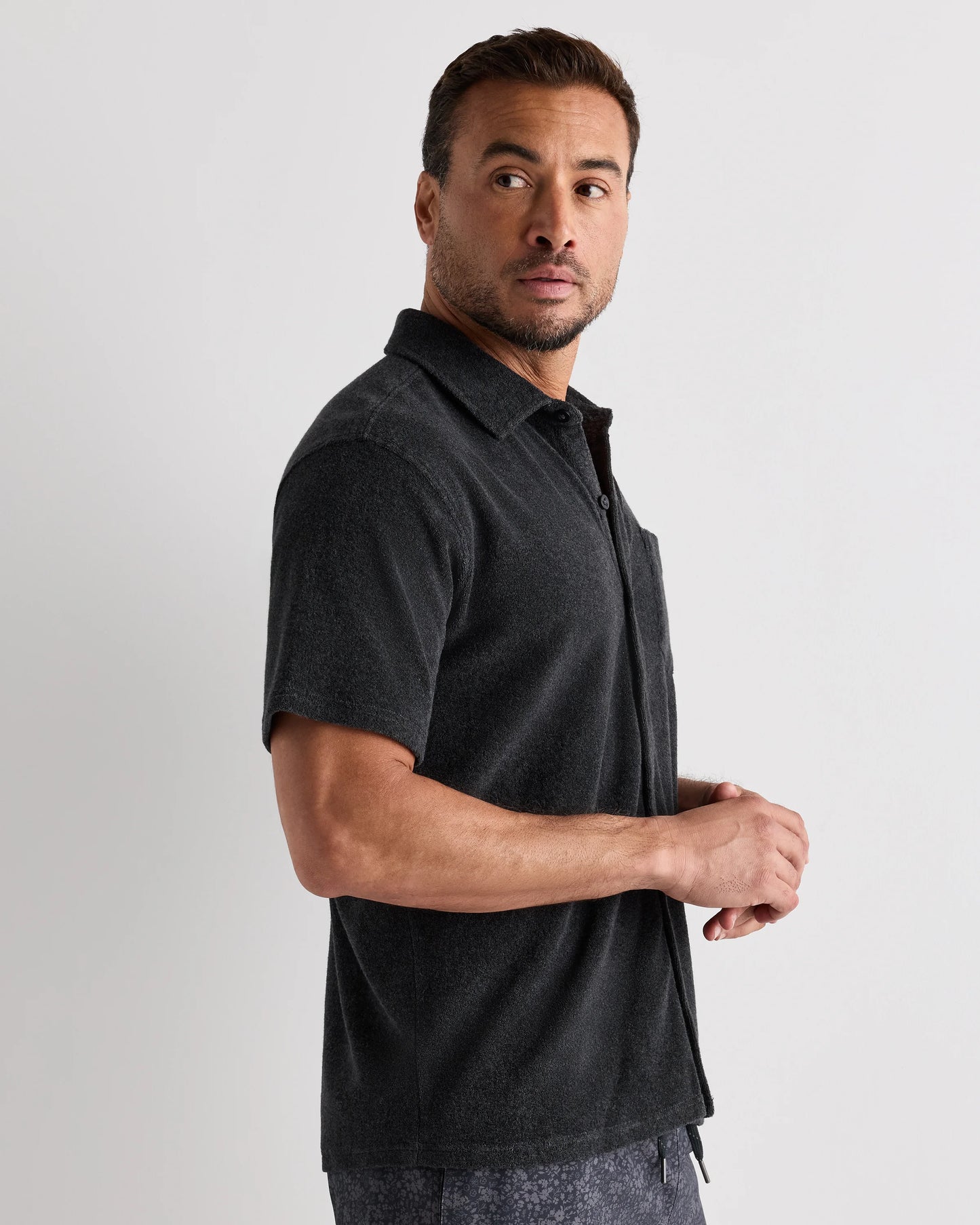100% Organic Cotton Terry Towel Button Down Polo - S / Heather Charcoal