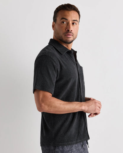 100% Organic Cotton Terry Towel Button Down Polo - S / Heather Charcoal