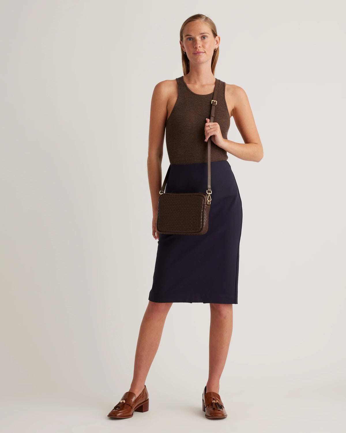 Italian Leather Handwoven Crossbody - One Size / Cognac