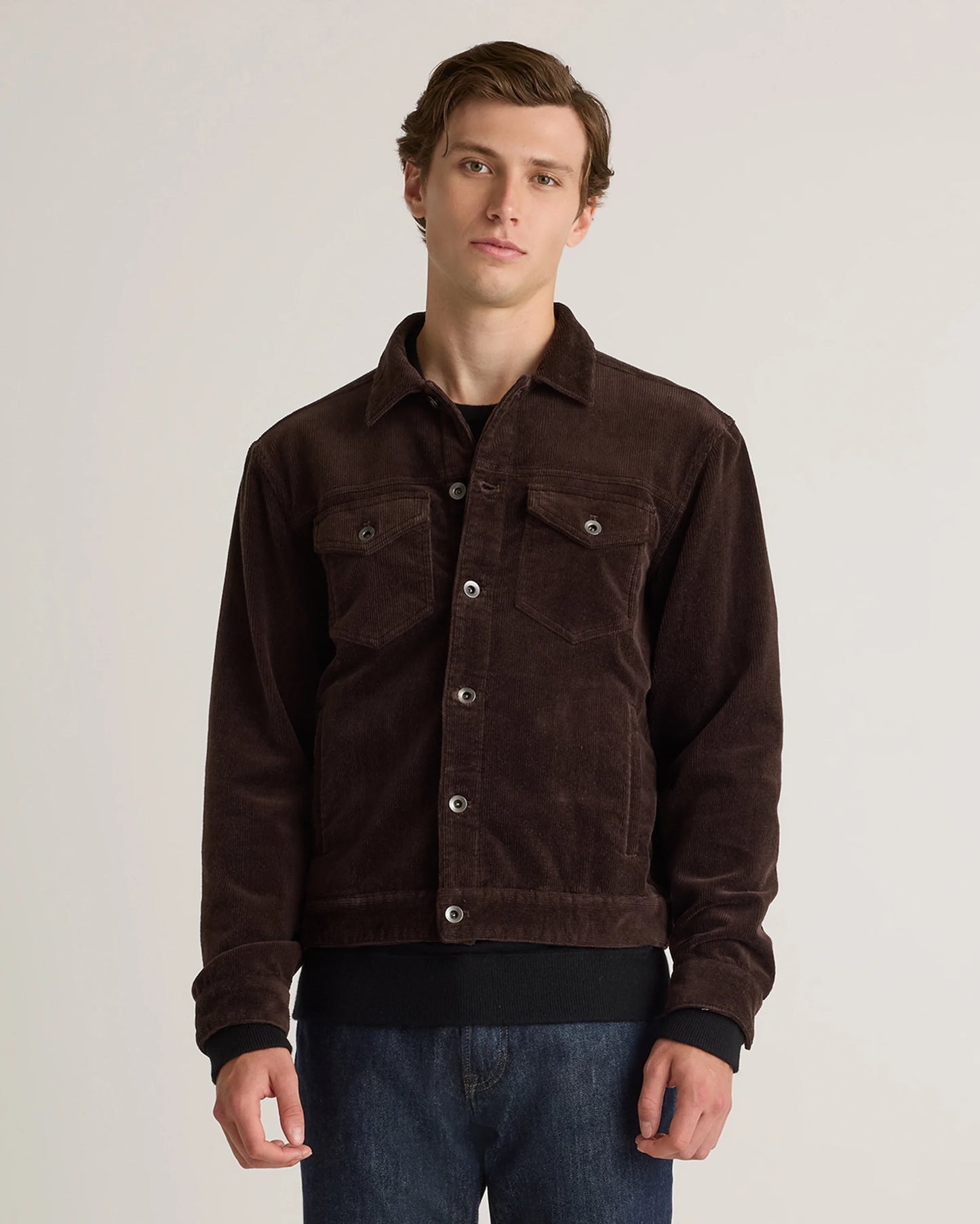 Organic Stretch Corduroy Trucker Jacket - S / Seaweed