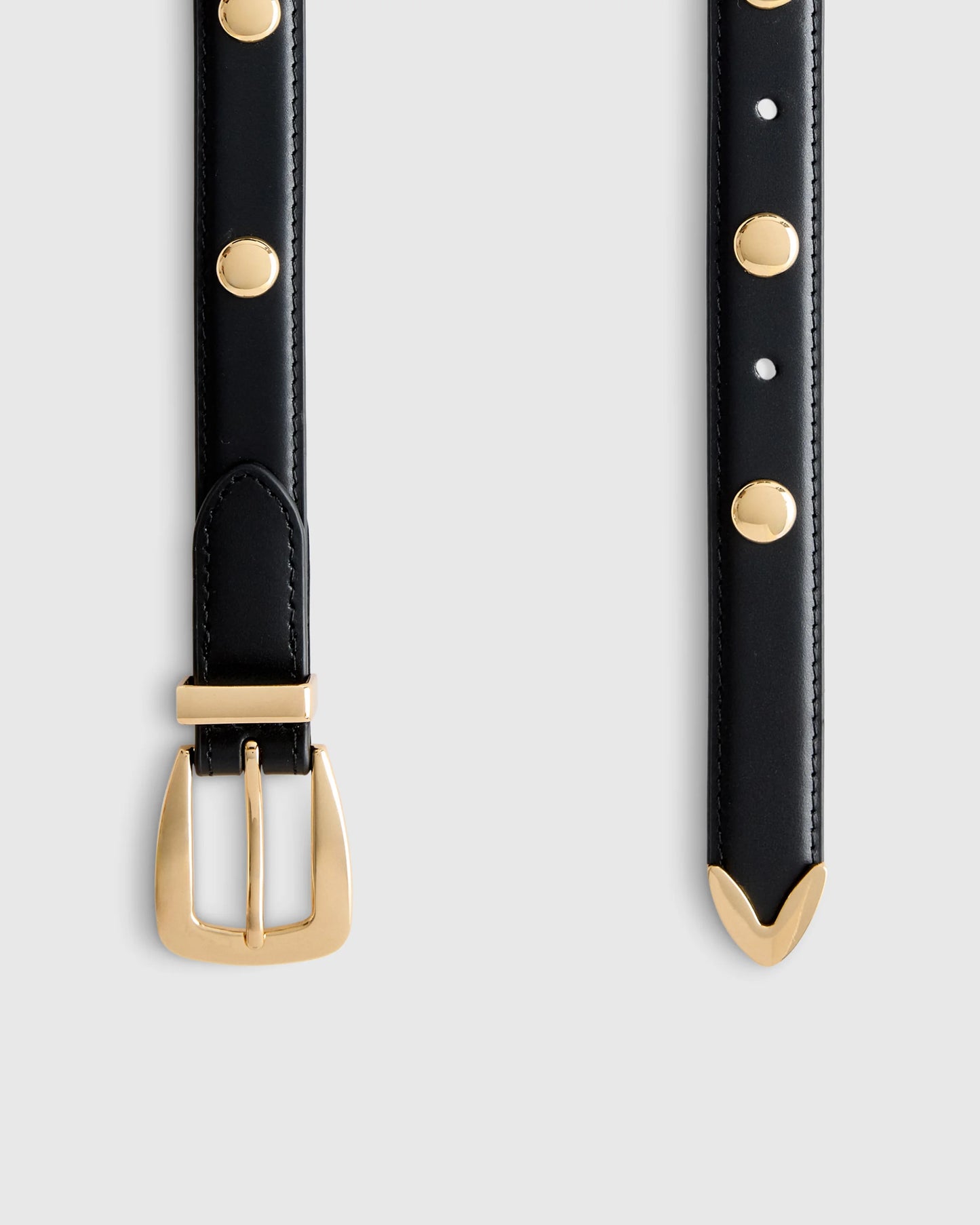 Alyssa European Leather Studded Skinny Belt - XS / Black/Silver