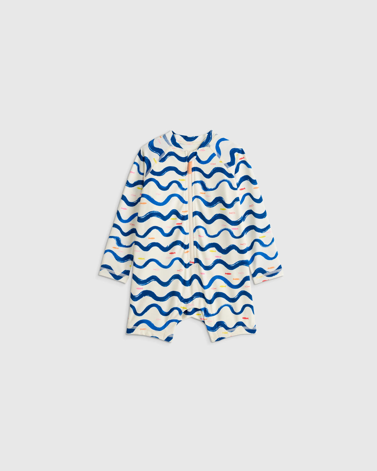 Long Sleeve Zip-Up Rash Guard One-Piece - 2T / Peri Beach Stripe