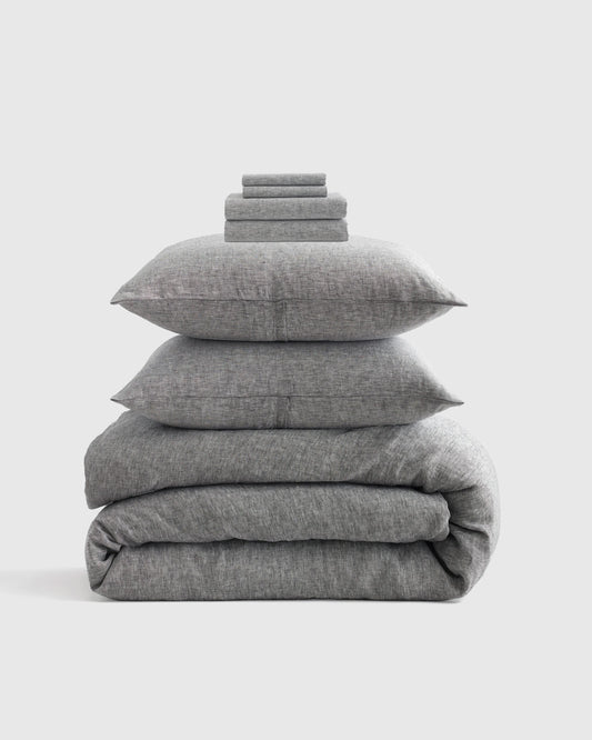 European Linen Chambray Deluxe Bedding Bundle - Twin / Charcoal