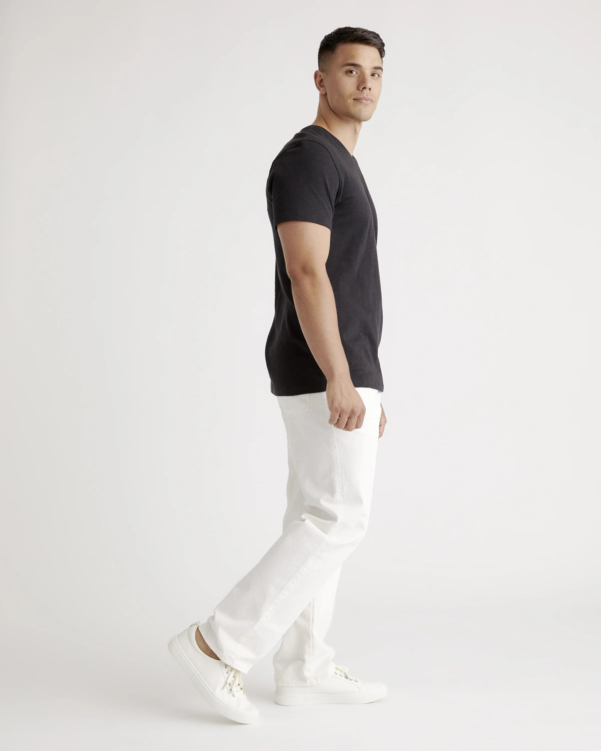 100% Organic Cotton Slub V-Neck Tee - S / Heather Grey