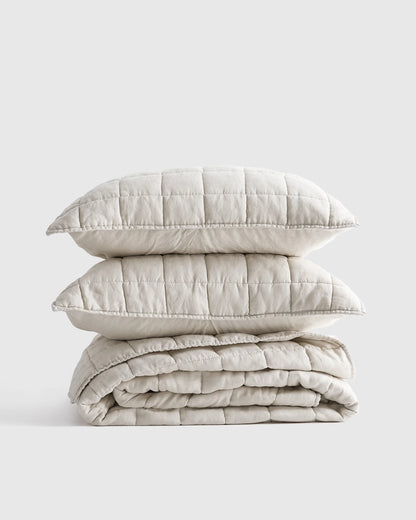 European Linen Box Quilt Set - Twin / Dusty Olive