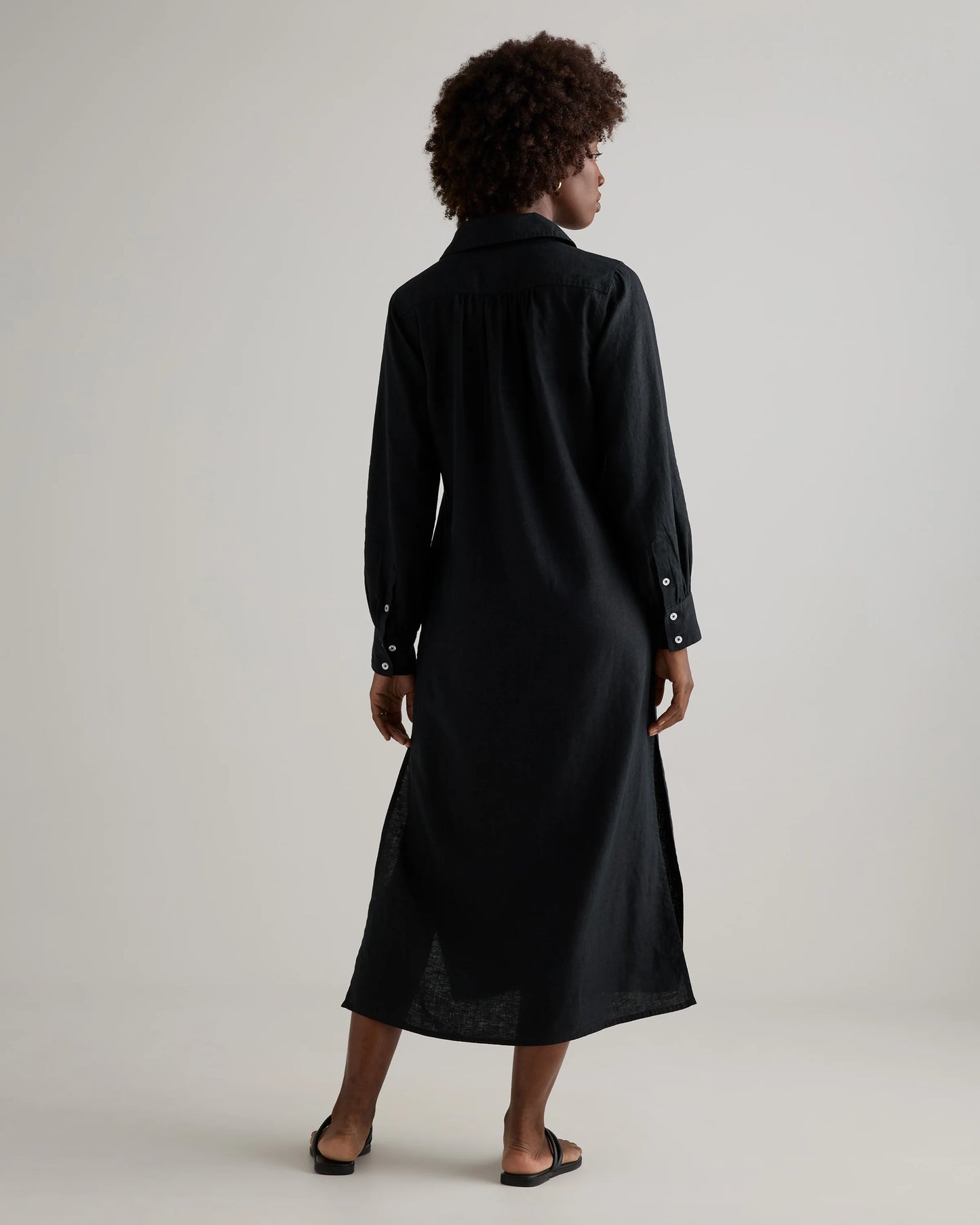 100% European Linen Popover Maxi Dress - XS / Blue Pinstripe