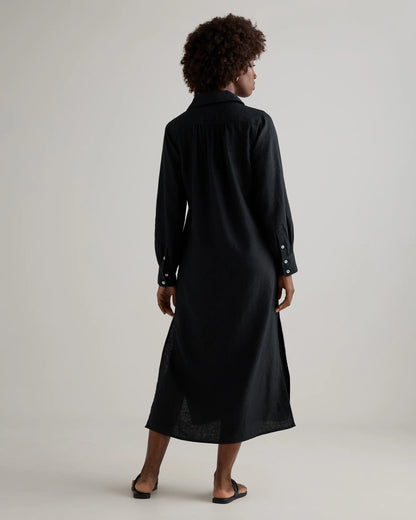 100% European Linen Popover Maxi Dress - XS / Blue Pinstripe