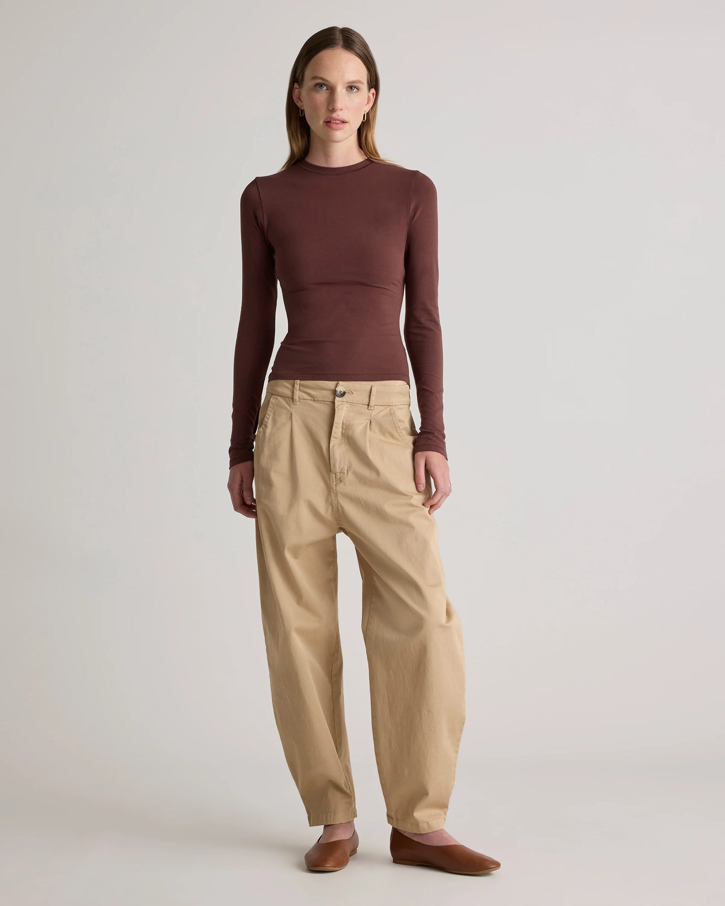 Stretch Cotton Jersey Fitted Long Sleeve T-Shirt - XS / Linen White