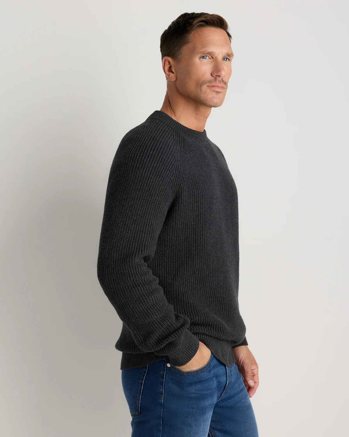 100% Organic Cotton Ribbed Crewneck Sweater - XS / Bahia Blue