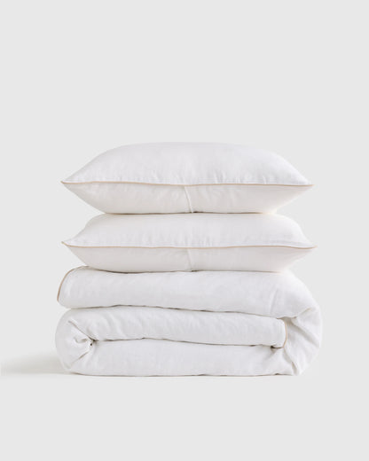 European Linen Piped Duvet Cover Set - Twin / White/Cherry