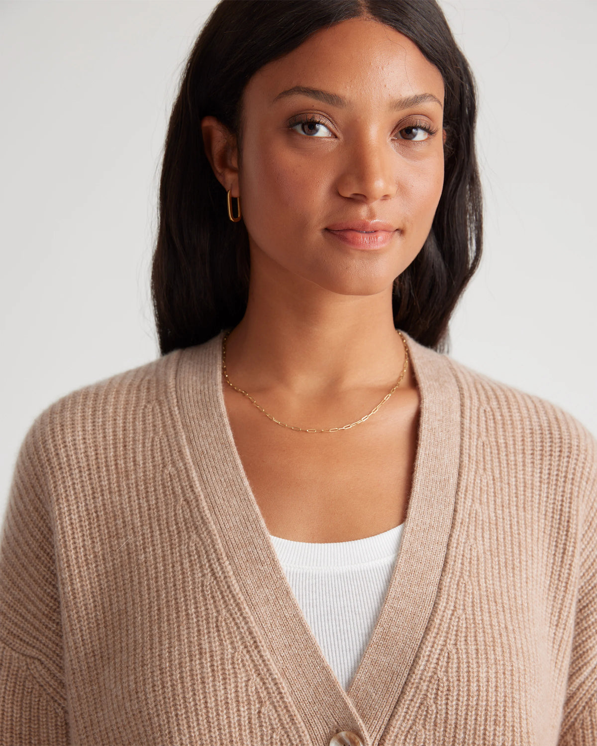 Mongolian Spring Cashmere Fisherman Boxy Cropped Cardigan Sweater - XS / Heather Grey
