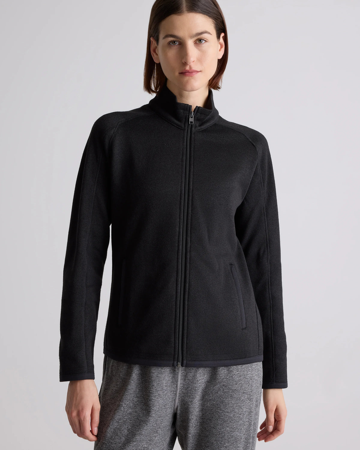 Sweater-Knit Fleece Full-Zip Jacket - XS / Heather Mineral Green