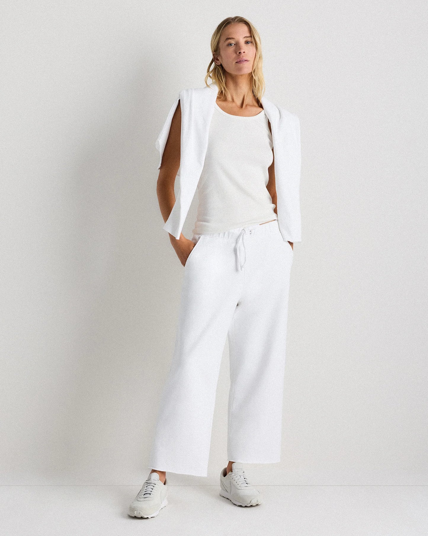 Organic French Terry Cropped Wide Leg Pants - XS / Ruby Red