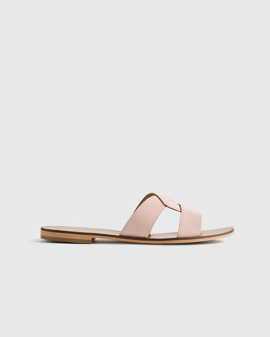 Italian Leather Cutout Slide Sandal - 5 / Shell Pink