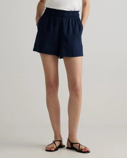 100% European Linen High Waisted Shorts - XS / Sky Blue Mariner Stripe