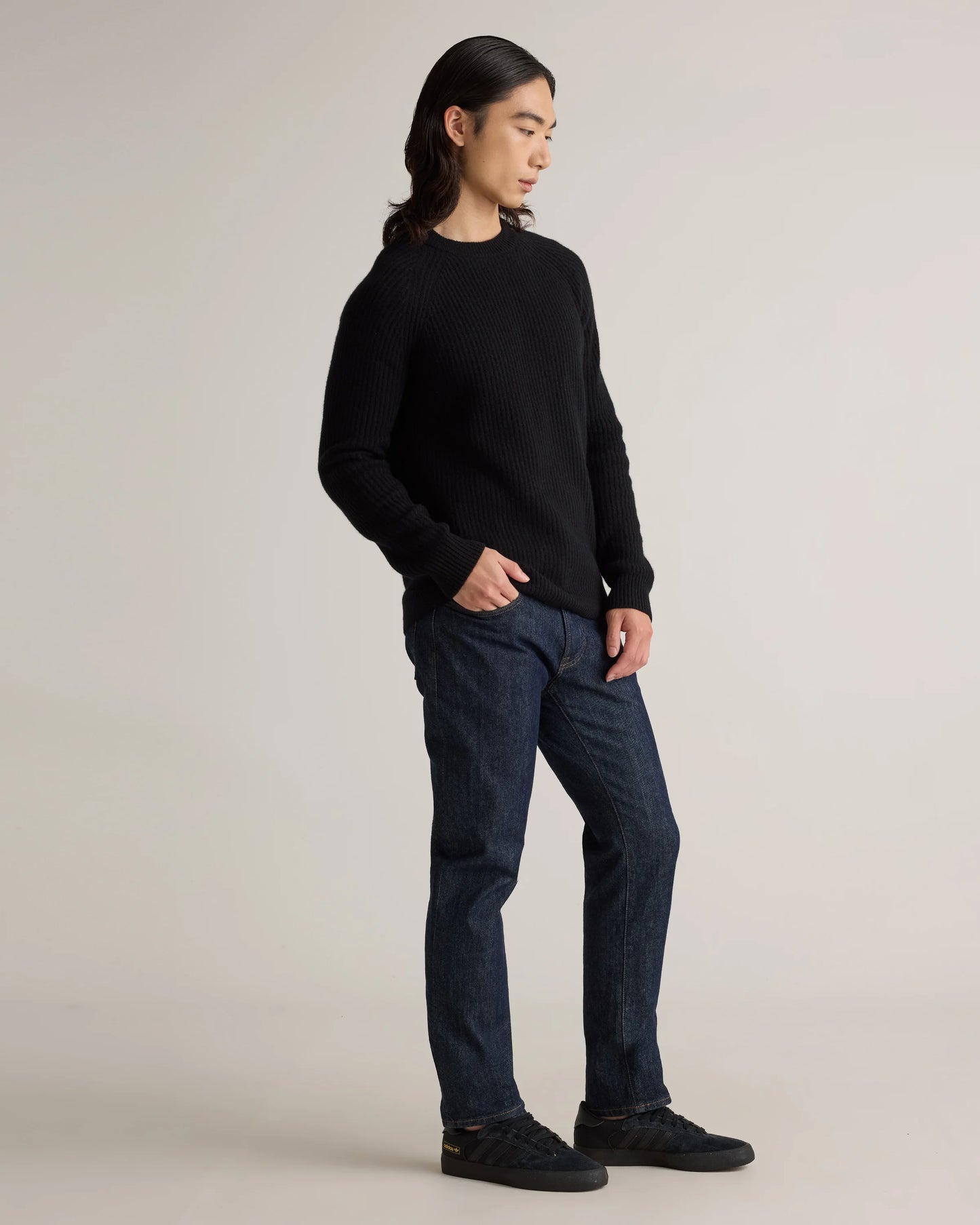 Mongolian Cashmere Fisherman Crewneck Sweater - S / Navy Marl