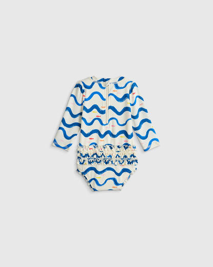 Long Sleeve Tie One-Piece Swimsuit - 0-3M / Soft Ditsy Floral
