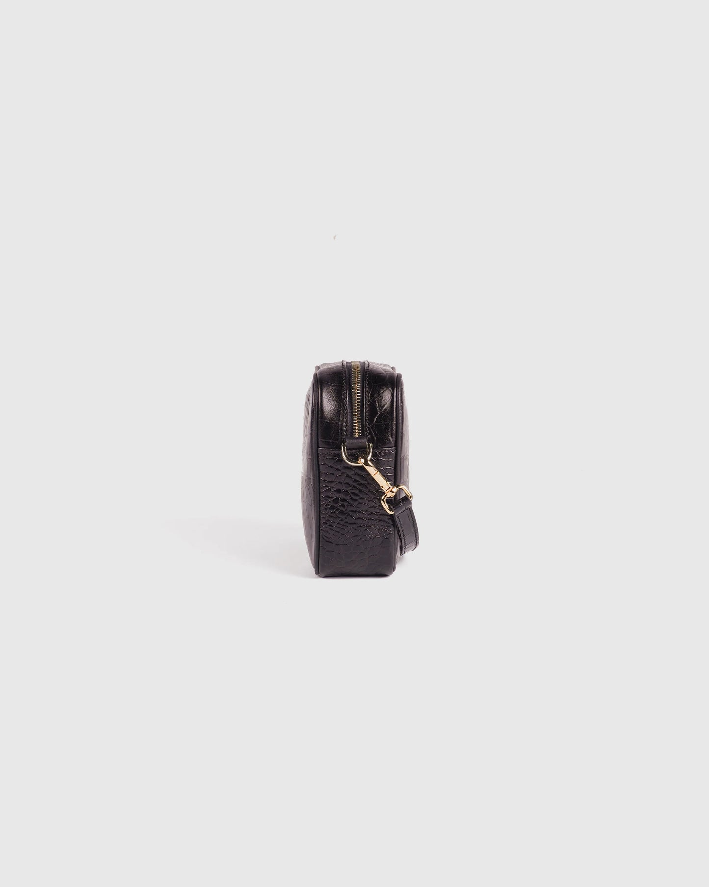 Italian Leather Crossbody Bag - One Size / Black Croco