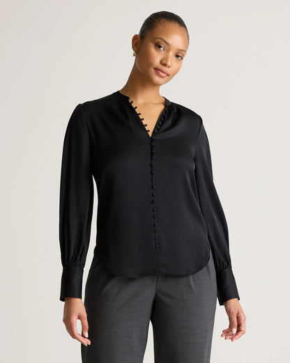 Washable Stretch Silk Peasant Blouse - XS / Ivory
