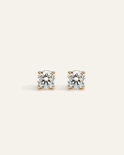14K Gold Lab Grown Diamond Four-Prong Solitaire Studs - 2ctw - One Size / Yellow Gold