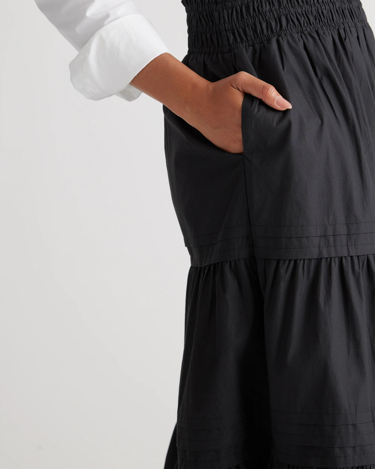 100% Organic Cotton Poplin Tiered Maxi Skirt - XS / Black
