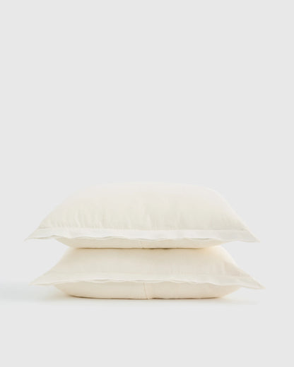 European Linen Double Flange Sham Set - Standard / White