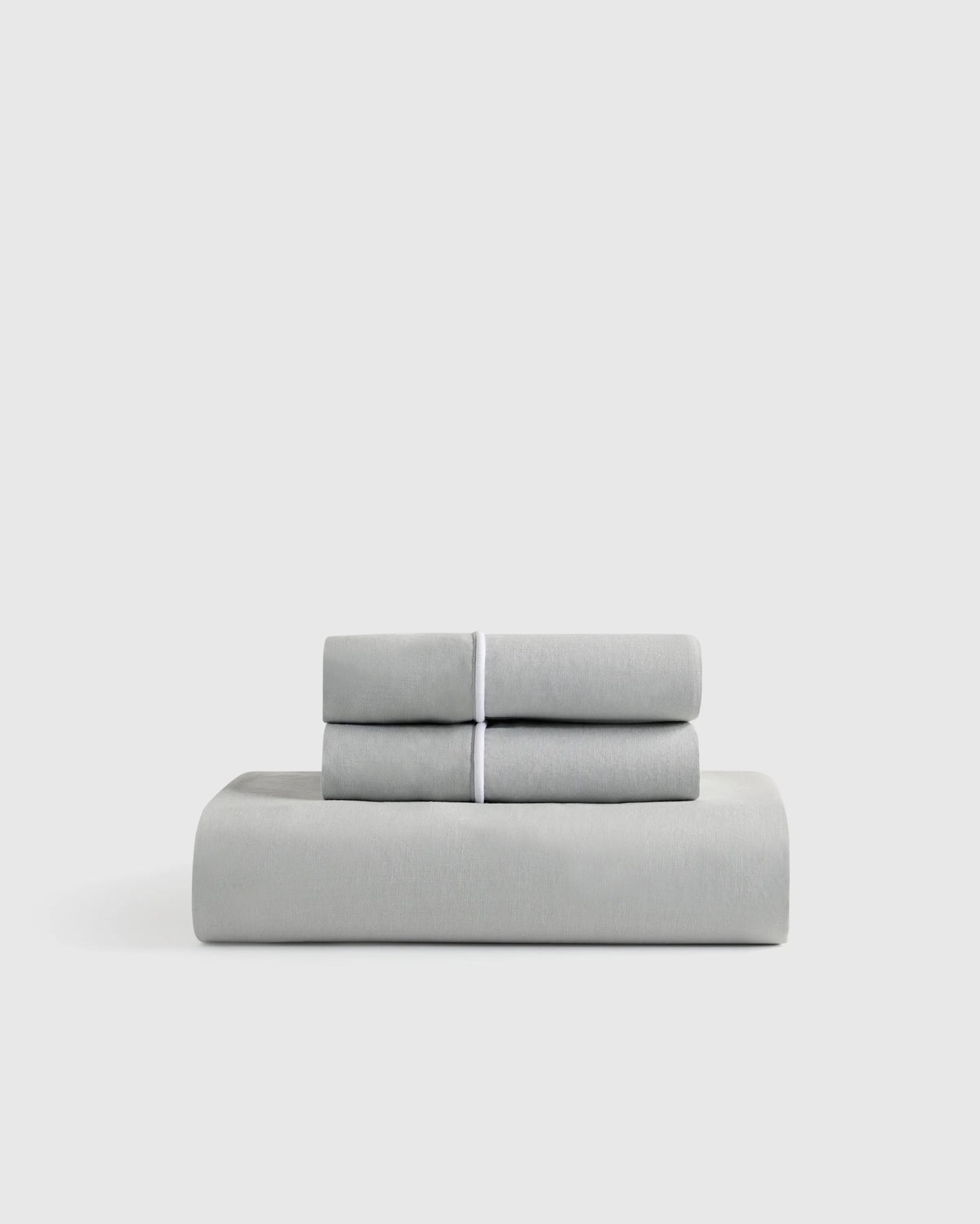 European Linen Piped Fitted Sheet Set - Twin / Mist/White