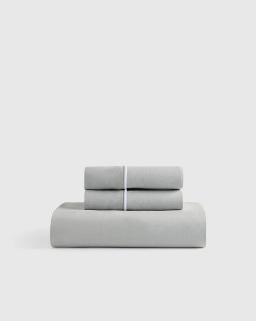 European Linen Piped Fitted Sheet Set - Twin / Mist/White