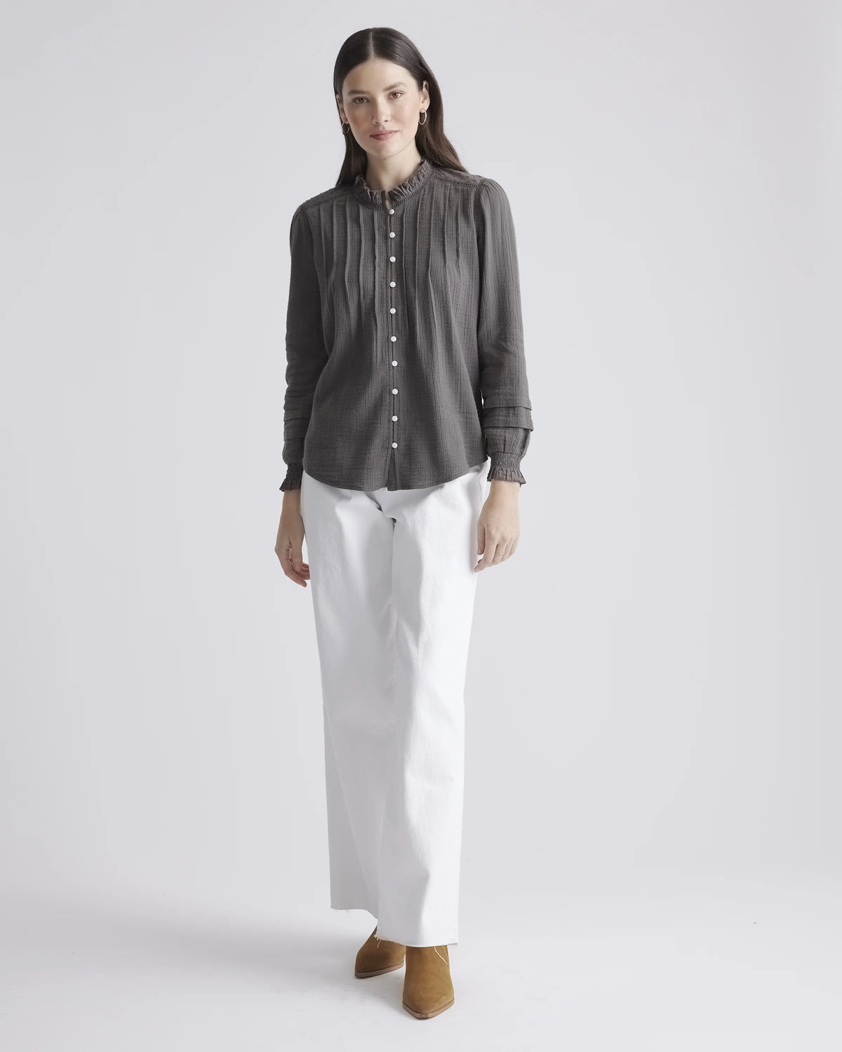 Organic Textured Cotton Peasant Blouse - XS / Pale Custard Yellow