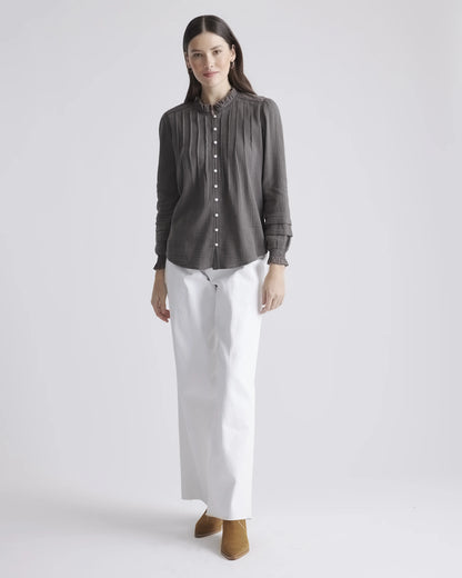 Organic Textured Cotton Peasant Blouse - XS / Pale Custard Yellow