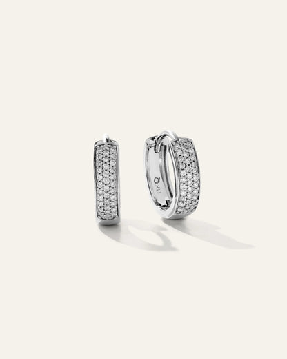 14K Gold Pave Diamond Multi Row Huggies - One Size / Yellow Gold