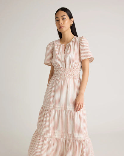 100% Organic Cotton Poplin Tiered Maxi Dress - XS / Riviera Blue Heirloom Floral