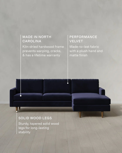 Atlas Midcentury Chaise Sectional in Performance Velvet - 106" Right Arm / Pine