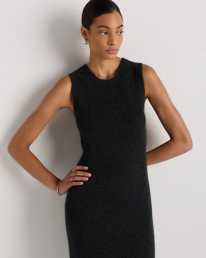 Mongolian Cashmere Sleeveless Midi Sweater Dress - XS / Black
