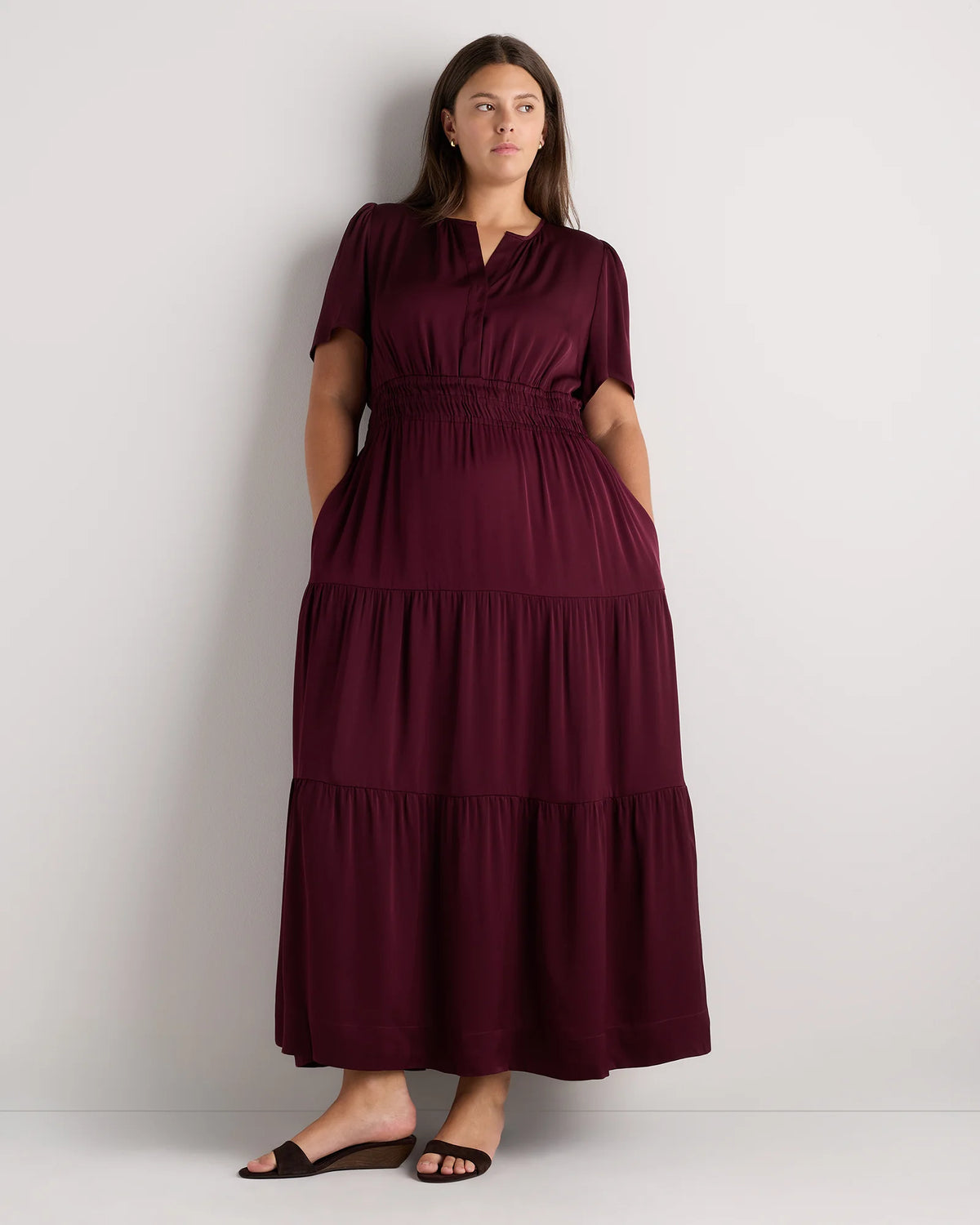 Washable Stretch Silk Tiered Maxi Dress - 1X / Navy