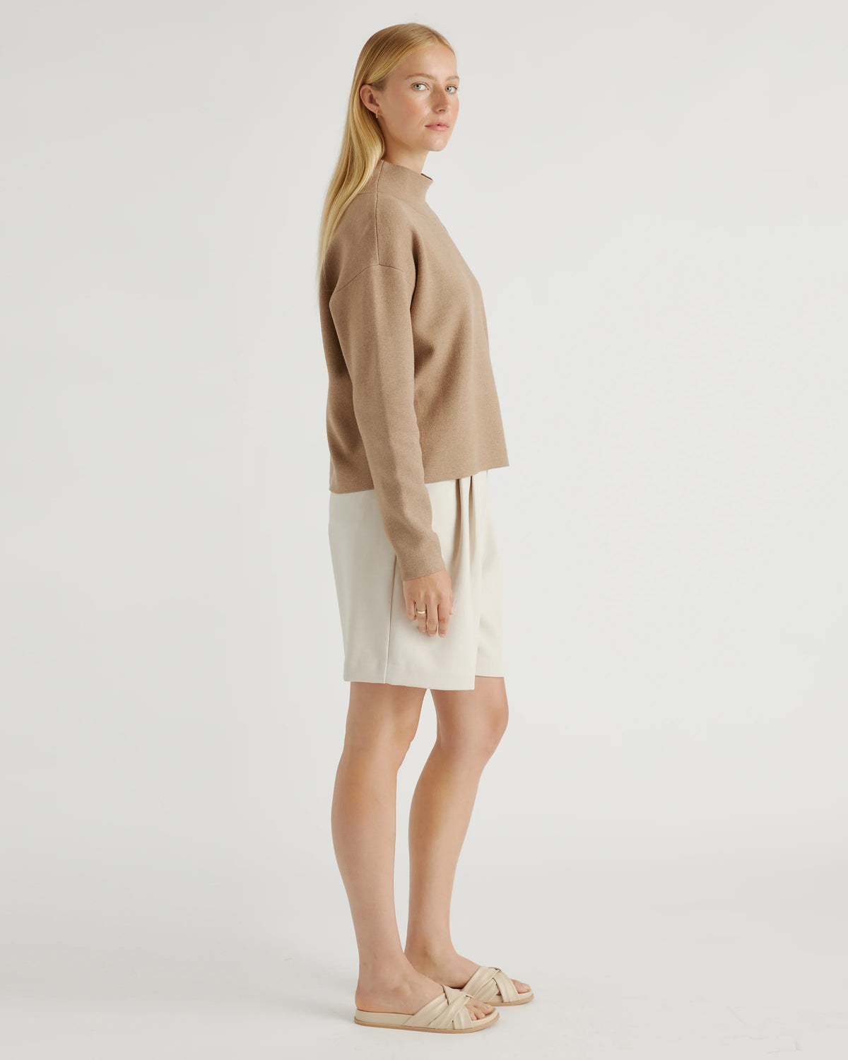 Eco-Knit Milano Stitch Mock Neck Pullover - XS / Warm Taupe