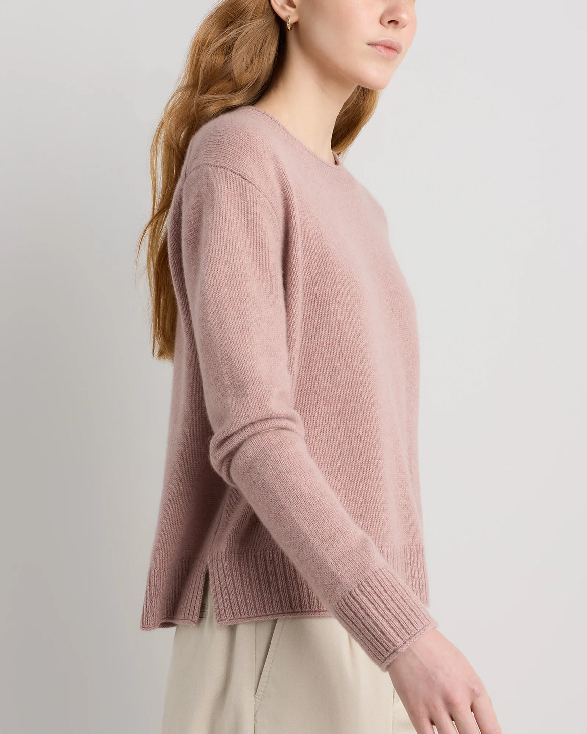 Mongolian Cashmere Boxy Crewneck Sweater - XS / Faded Denim/Brown/Ivory Variegated Stripe