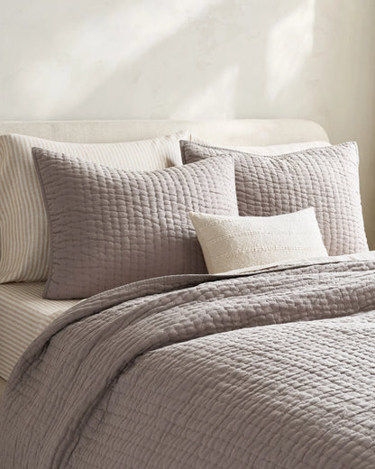 European Linen Cotton Stitch Quilt - Twin / Stone