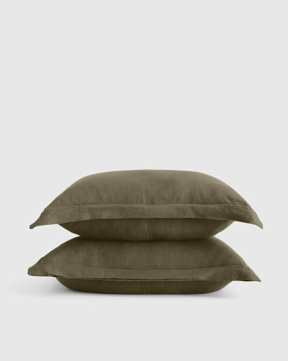 European Linen Double Flange Sham Set - Standard / White