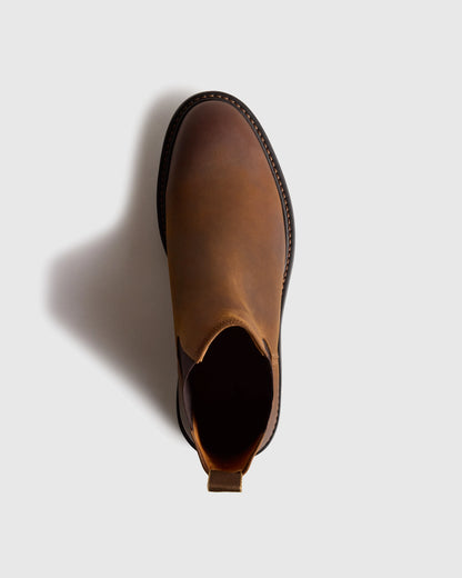 Rugged Leather Lug Sole Chelsea Boot - 7 / Firewood