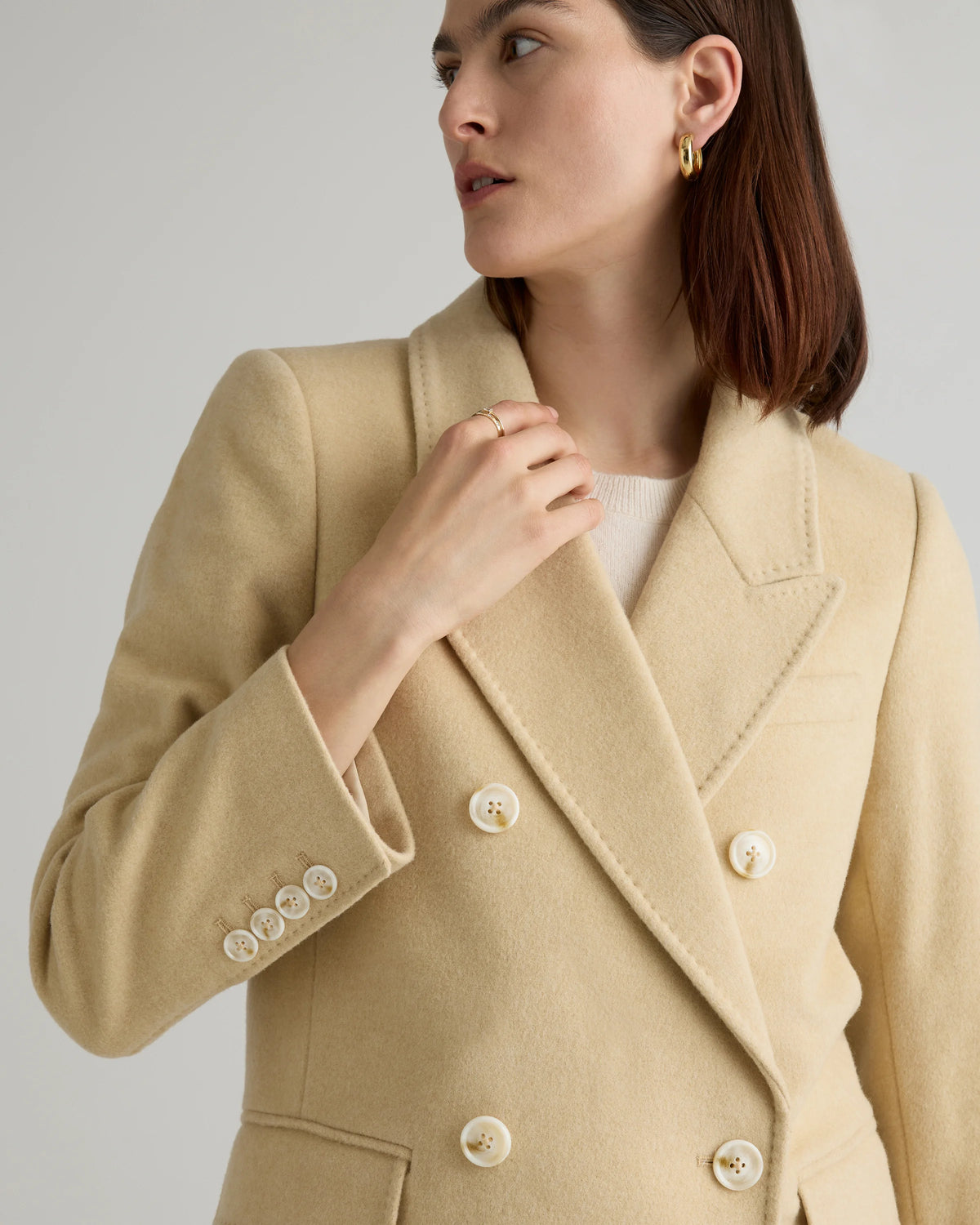 Italian Wool Double-Breasted Coat - XS / Heather Buttercream