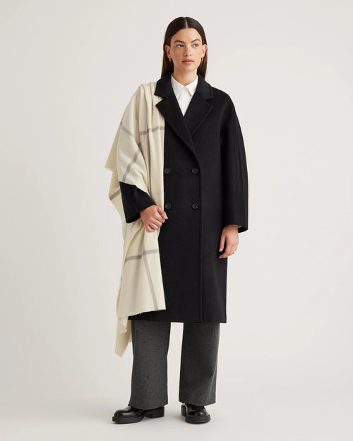 Mongolian Cashmere Plaid Wrap - One Size / Ivory/Grey Plaid