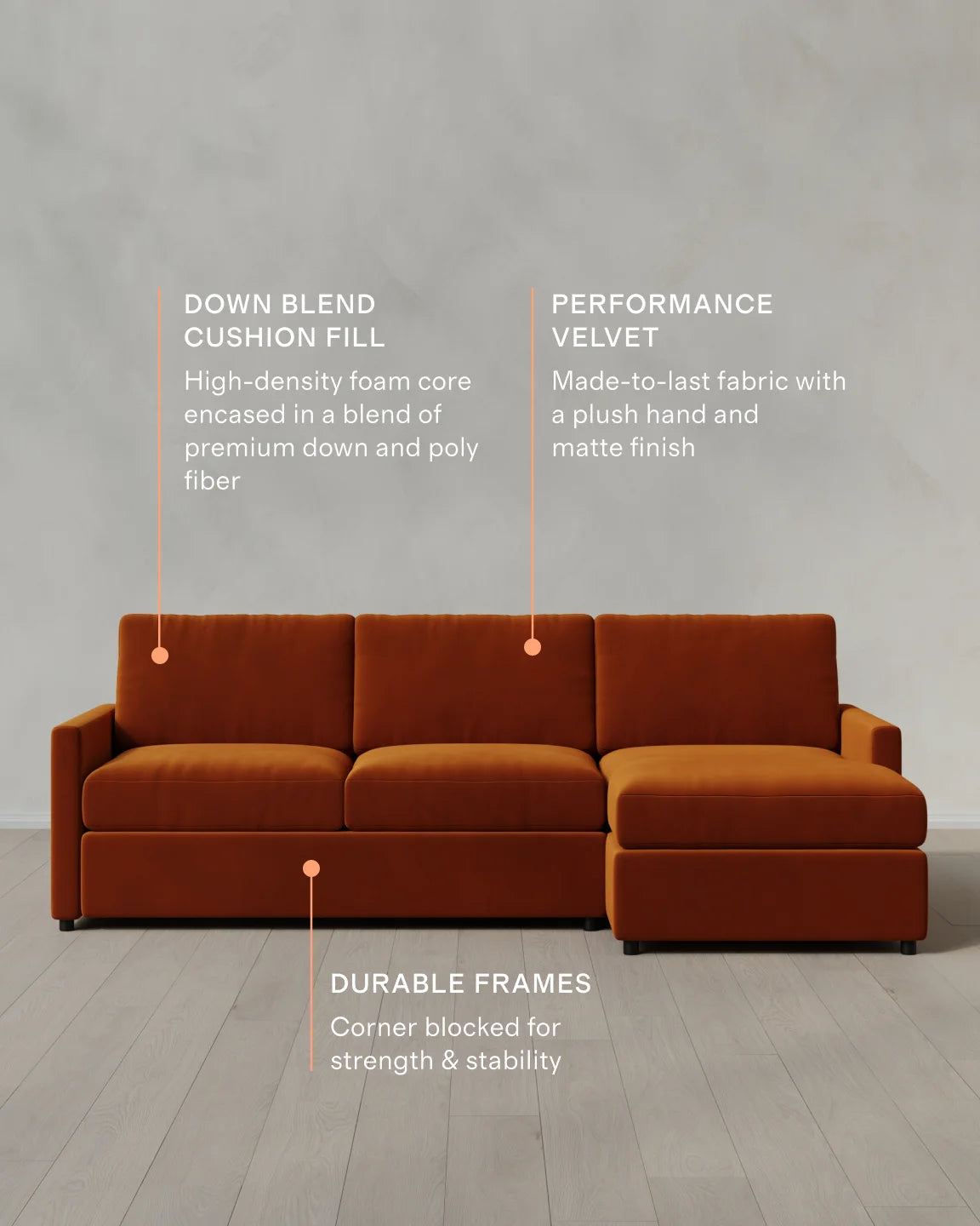 Brennan Chaise Sectional in Performance Velvet - Right Arm / Pine