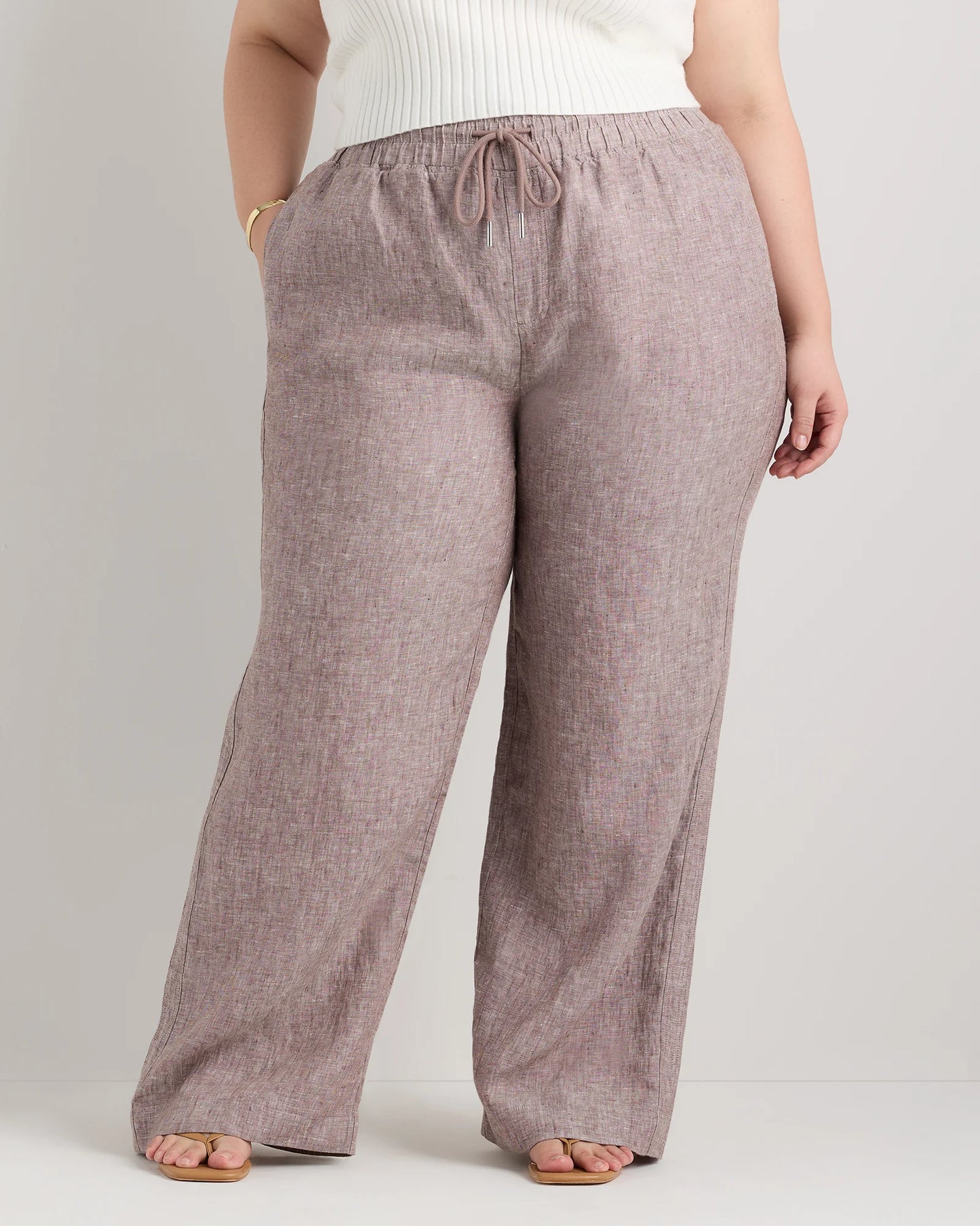 100% European Linen Wide Leg Pants - 1X / Bayberry Olive