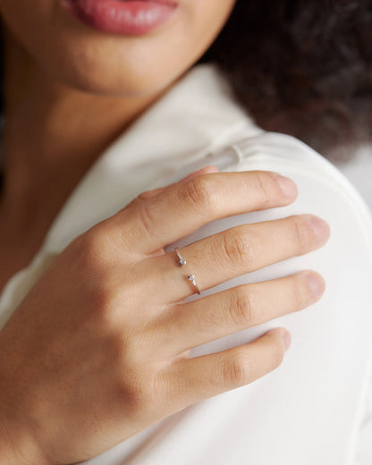 14K Gold Diamond Bezel Open Ring - 4 / White Gold