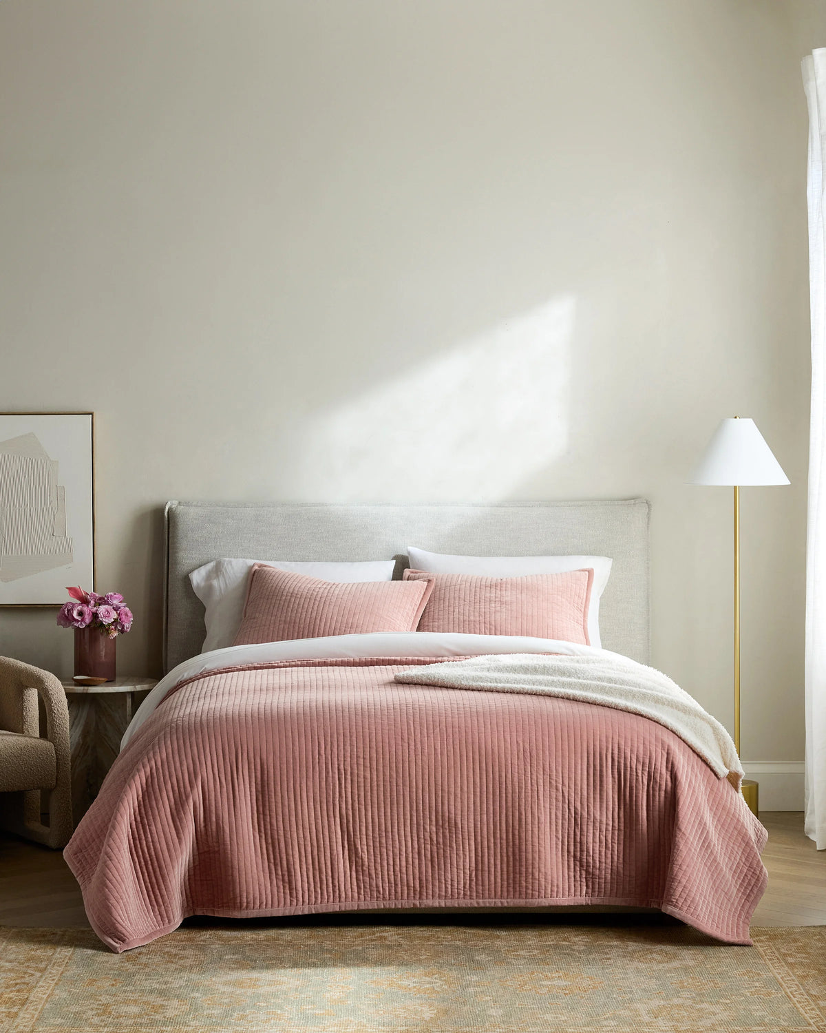 Cotton Velvet Channel Quilt Set - Full/Queen / Glacier Blue