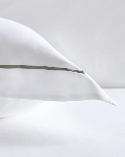 Signature Giza Cotton Sateen Embroidered Euro Sham - Euro / White/Dried Sage