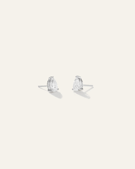 14k Gold Lab Grown Diamond Pear Solitaire Studs - 2ctw - One Size / White Gold