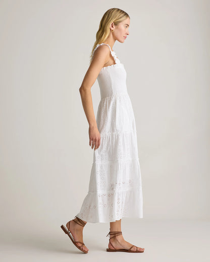 100% Organic Cotton Eyelet Smocked Midi Dress - XS / White